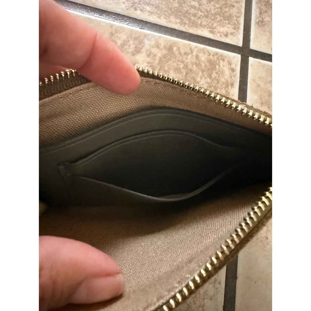 Madewell Olive Green Suede Zip Card Case Wallet with ID Window Gold Hardware